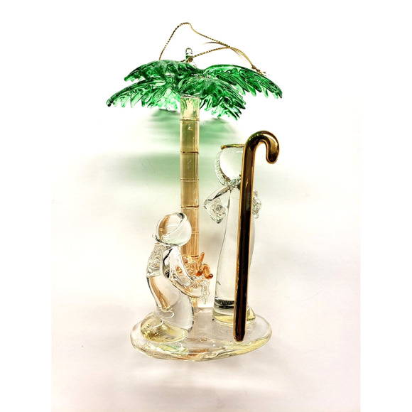 Glass Nativity Scene Palm Tree Ornament Joseph Mary Baby Jesus - Picture 4 of 5